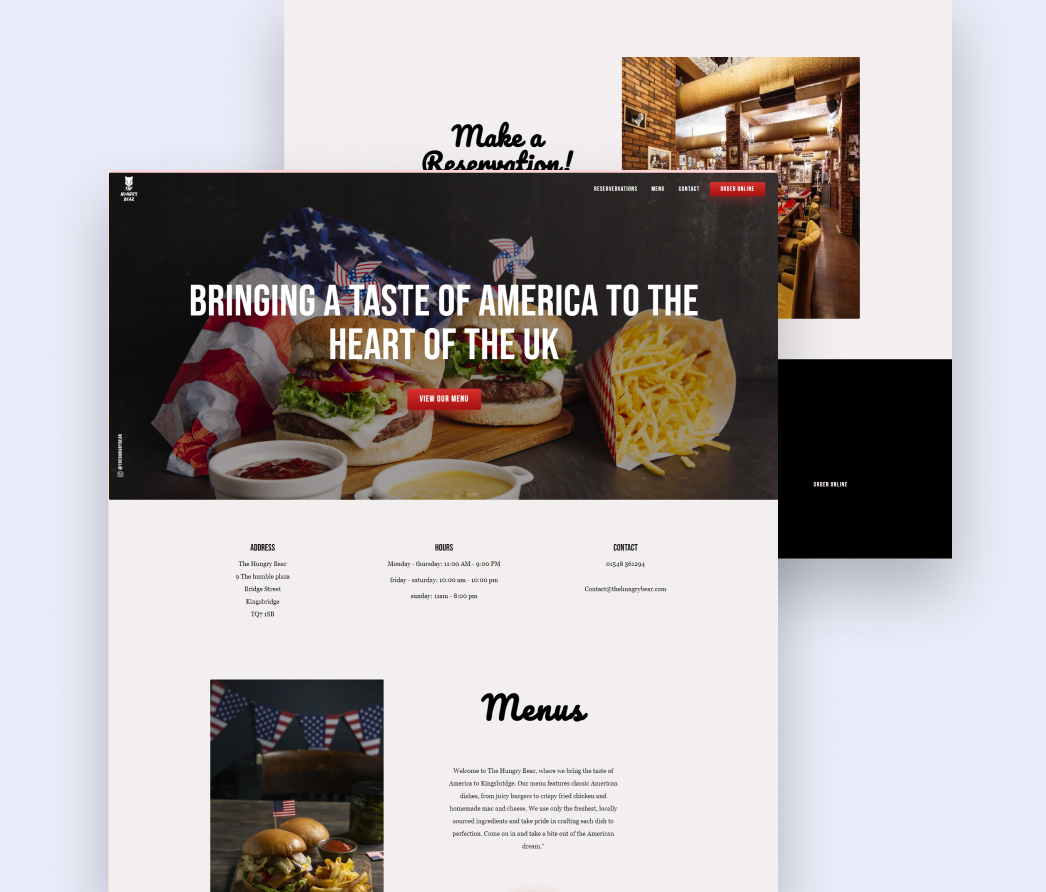 A Screenshot Showcase of a american diner's website